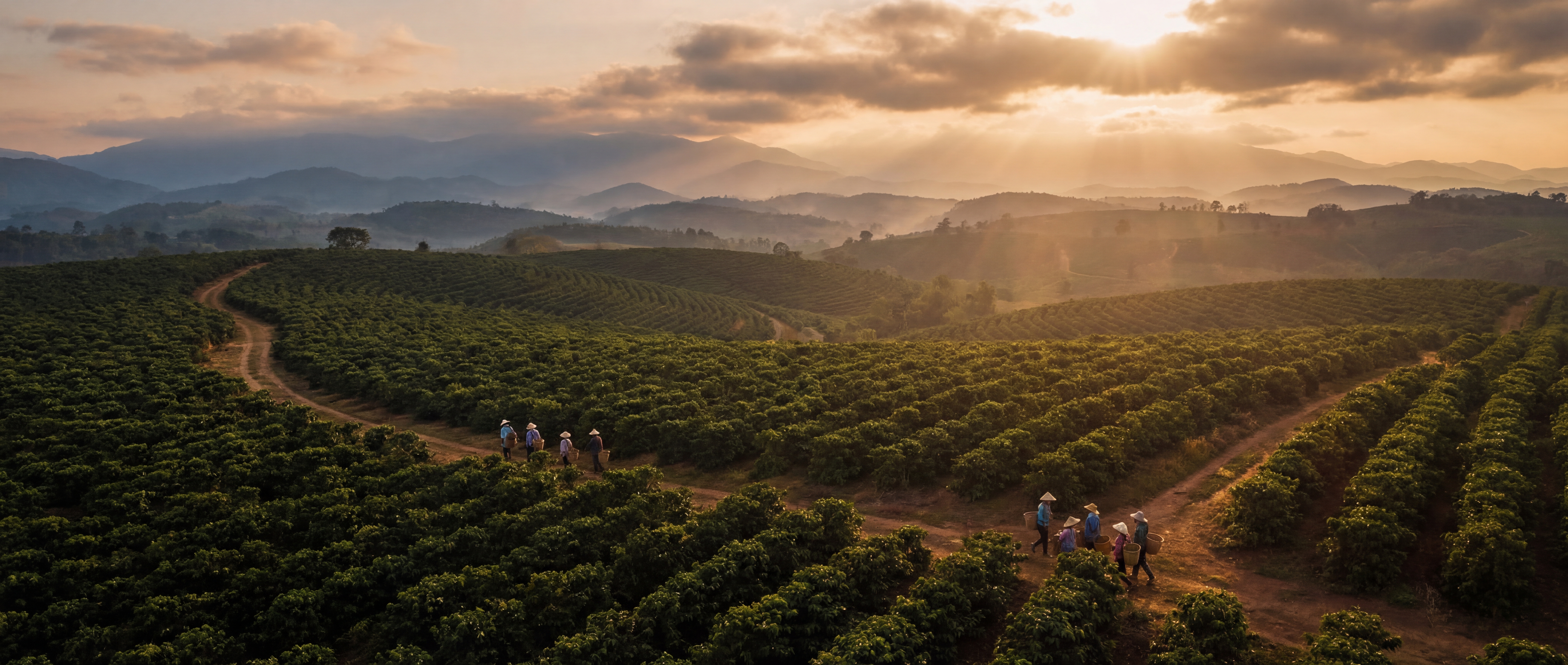 Coffee farm at golden hour